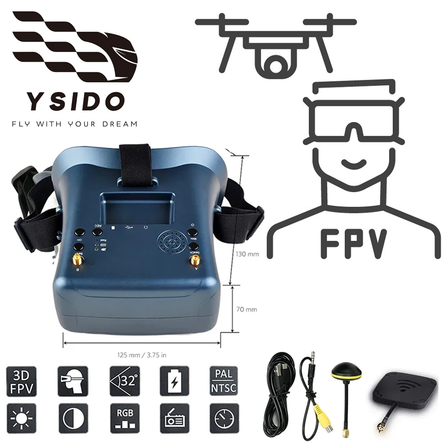 Drone Racing Goggles - FPV نظارات 008D 5.8G 40CH 4.3