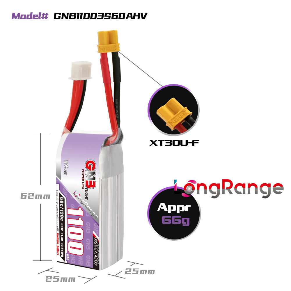 GNB 1100mAh 2S 3S 4S 6S 60C/12 - مراجعة Drone Racing Battery وسعره